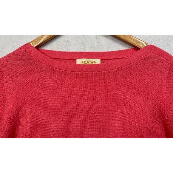 Peck & Peck 100% Cashmere Sweater 2 Ply Coral Pink Boat Neck Women's Large L - Picture 3 of 4